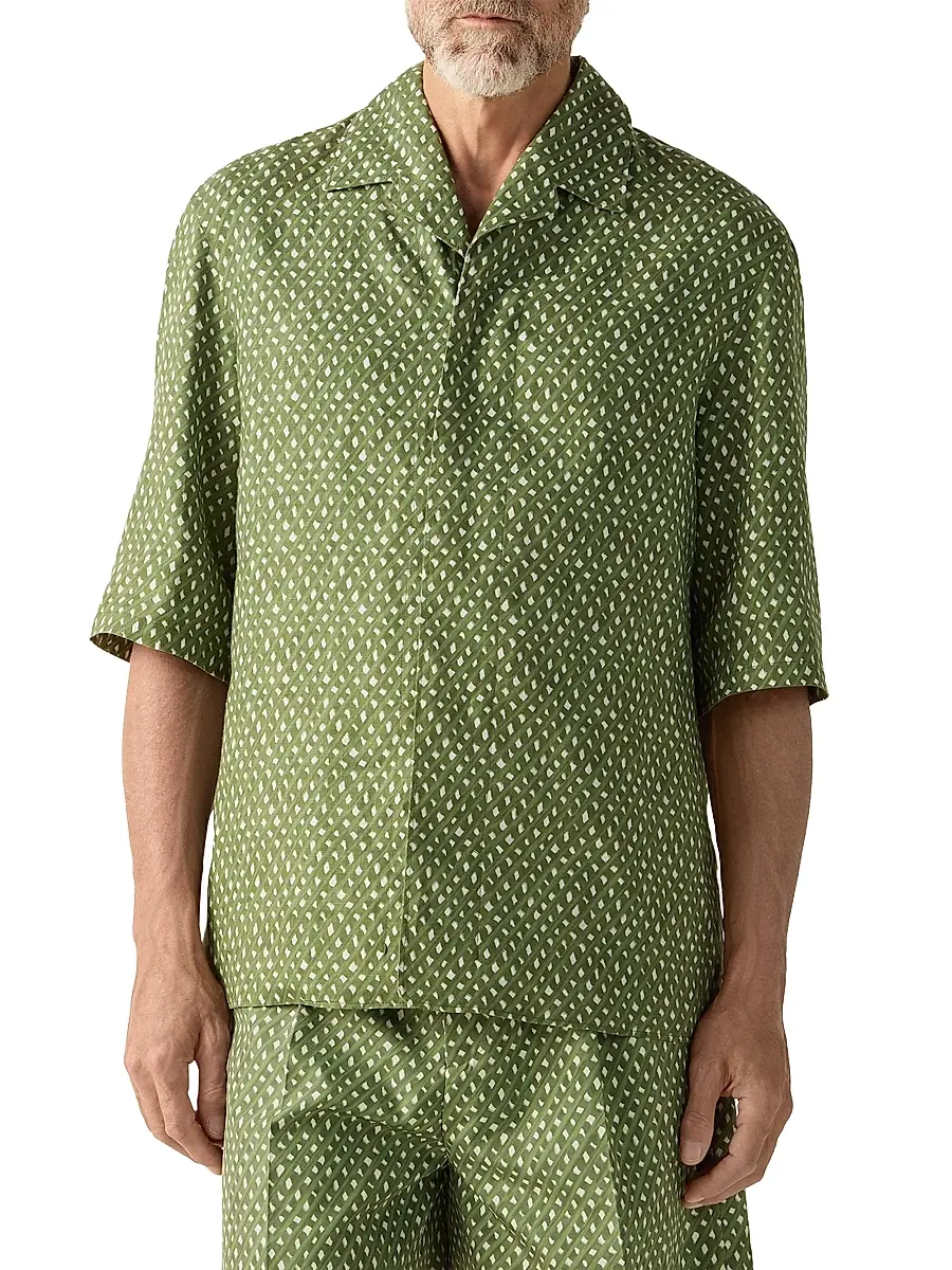 Zegna Men's Signature Printed Linen Shirt | Thumbnail 2 Zegna Men's Signature Printed Linen Shirt | Thumbnail 2