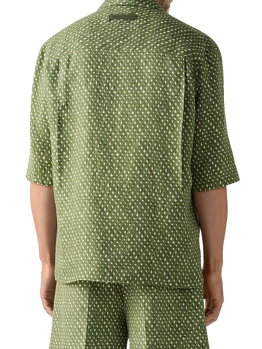 Zegna Men's Signature Printed Linen Shirt | Thumbnail 3 Zegna Men's Signature Printed Linen Shirt | Thumbnail 3