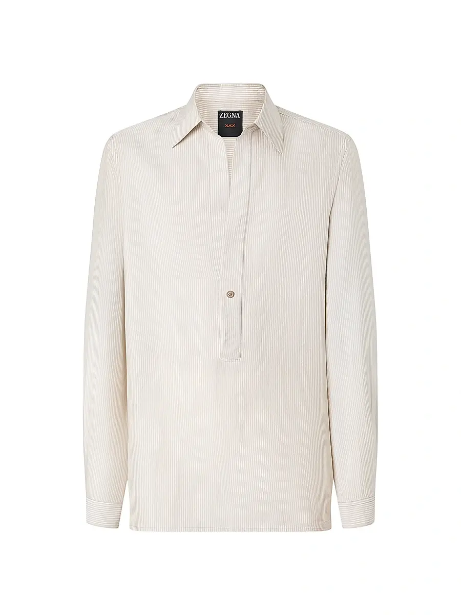 Zegna Men's Striped Silk Shirt - White Beige - Size 17 | Image 1 Zegna Men's Striped Silk Shirt - White Beige - Size 17 | Image 1