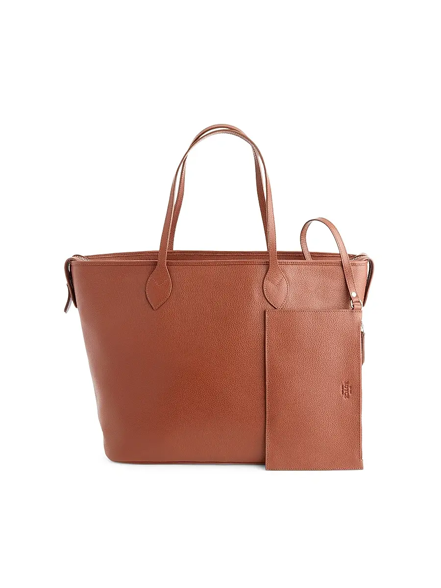 Royce New York Women's Pebble Grain Wide Tote Bag | Thumbnail 4 Royce New York Women's Pebble Grain Wide Tote Bag | Thumbnail 4