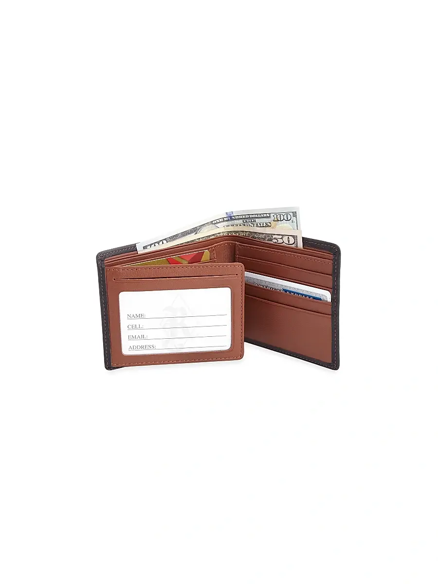 Royce New York Men's RFID Blocking Tri-Fold Wallet - Black Tan | Image 1 Royce New York Men's RFID Blocking Tri-Fold Wallet - Black Tan | Image 1
