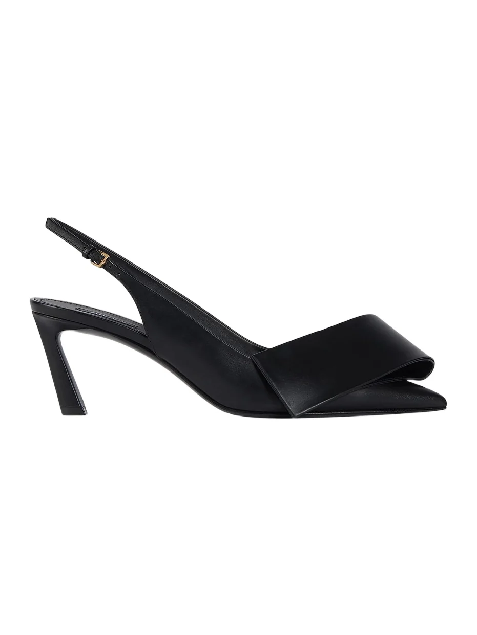 Women's Twisted Ribbon Slingbacks Pumps in Leather - Black Women's Twisted Ribbon Slingbacks Pumps in Leather - Black
