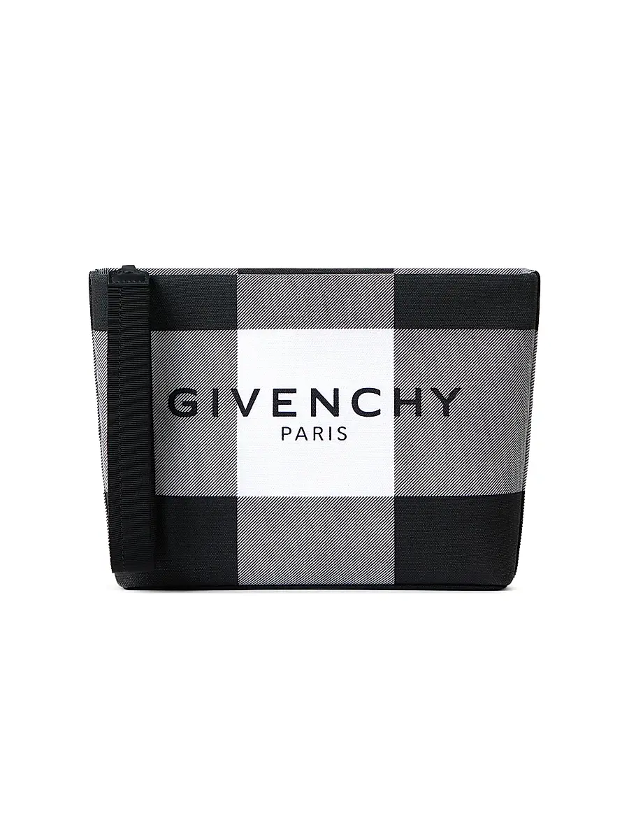 Givenchy Women's Pouch in Checked Canvas - Grey Black | Image 1 Givenchy Women's Pouch in Checked Canvas - Grey Black | Image 1