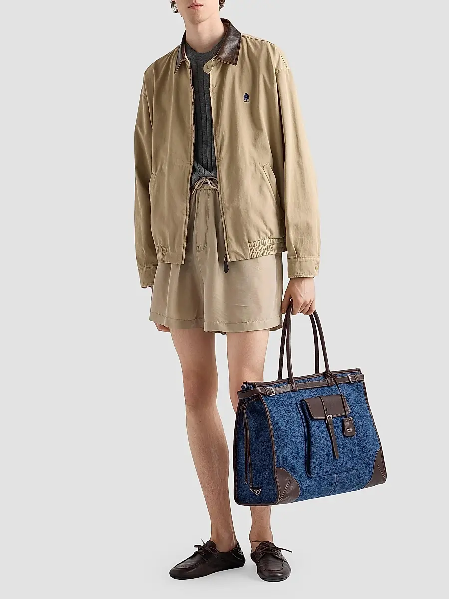 Prada Men's Bonnie Denim and Leather Tote Bag | Thumbnail 2 Prada Men's Bonnie Denim and Leather Tote Bag | Thumbnail 2