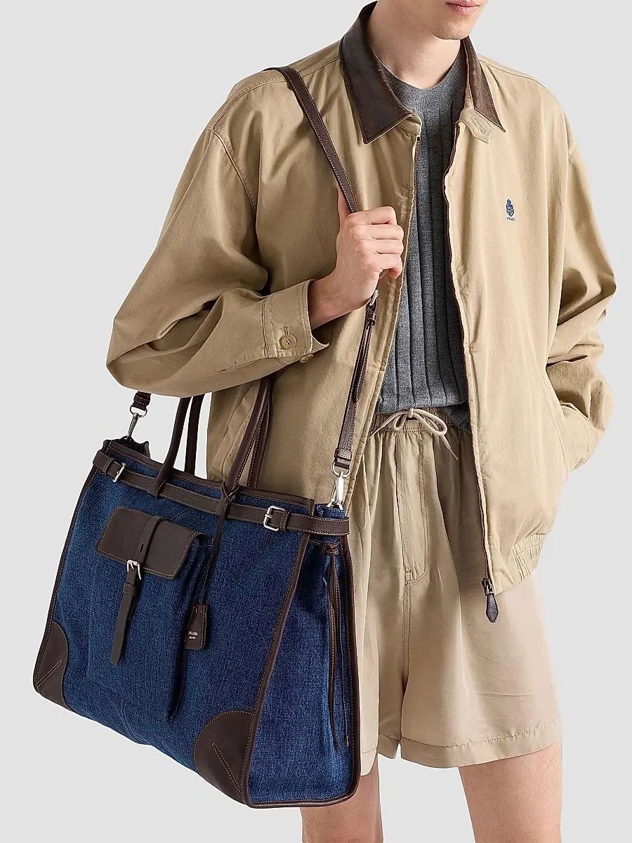Prada Men's Bonnie Denim and Leather Tote Bag | Thumbnail 3 Prada Men's Bonnie Denim and Leather Tote Bag | Thumbnail 3