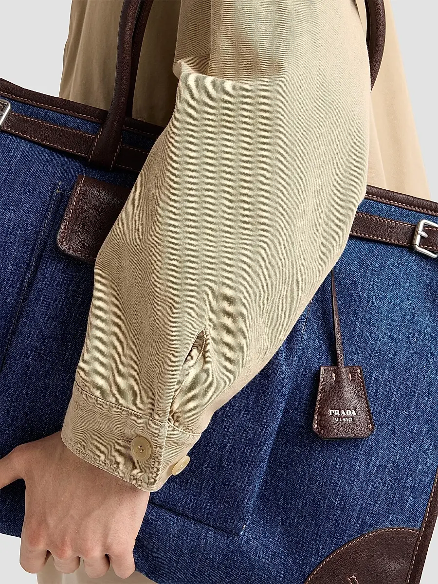 Prada Men's Bonnie Denim and Leather Tote Bag | Thumbnail 4 Prada Men's Bonnie Denim and Leather Tote Bag | Thumbnail 4