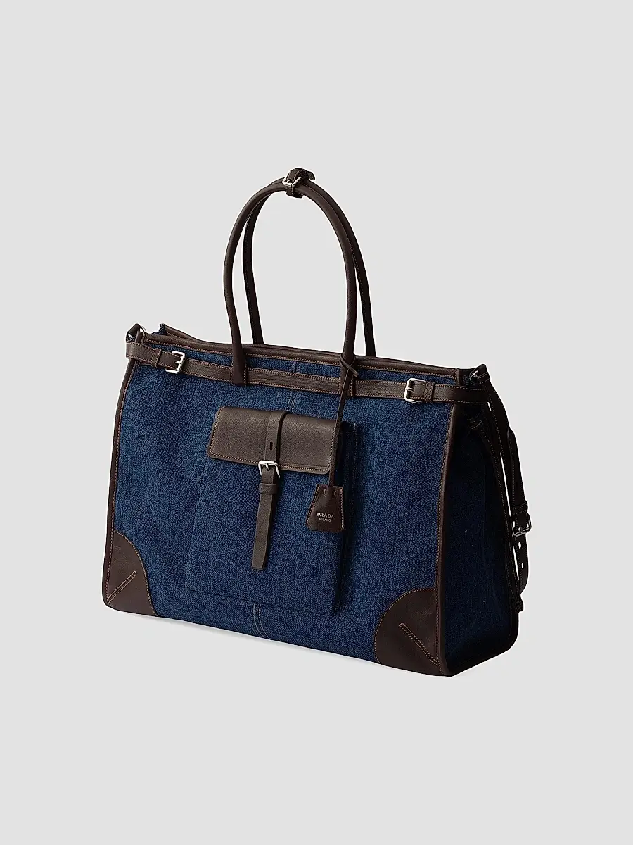 Prada Men's Bonnie Denim and Leather Tote Bag | Thumbnail 5 Prada Men's Bonnie Denim and Leather Tote Bag | Thumbnail 5