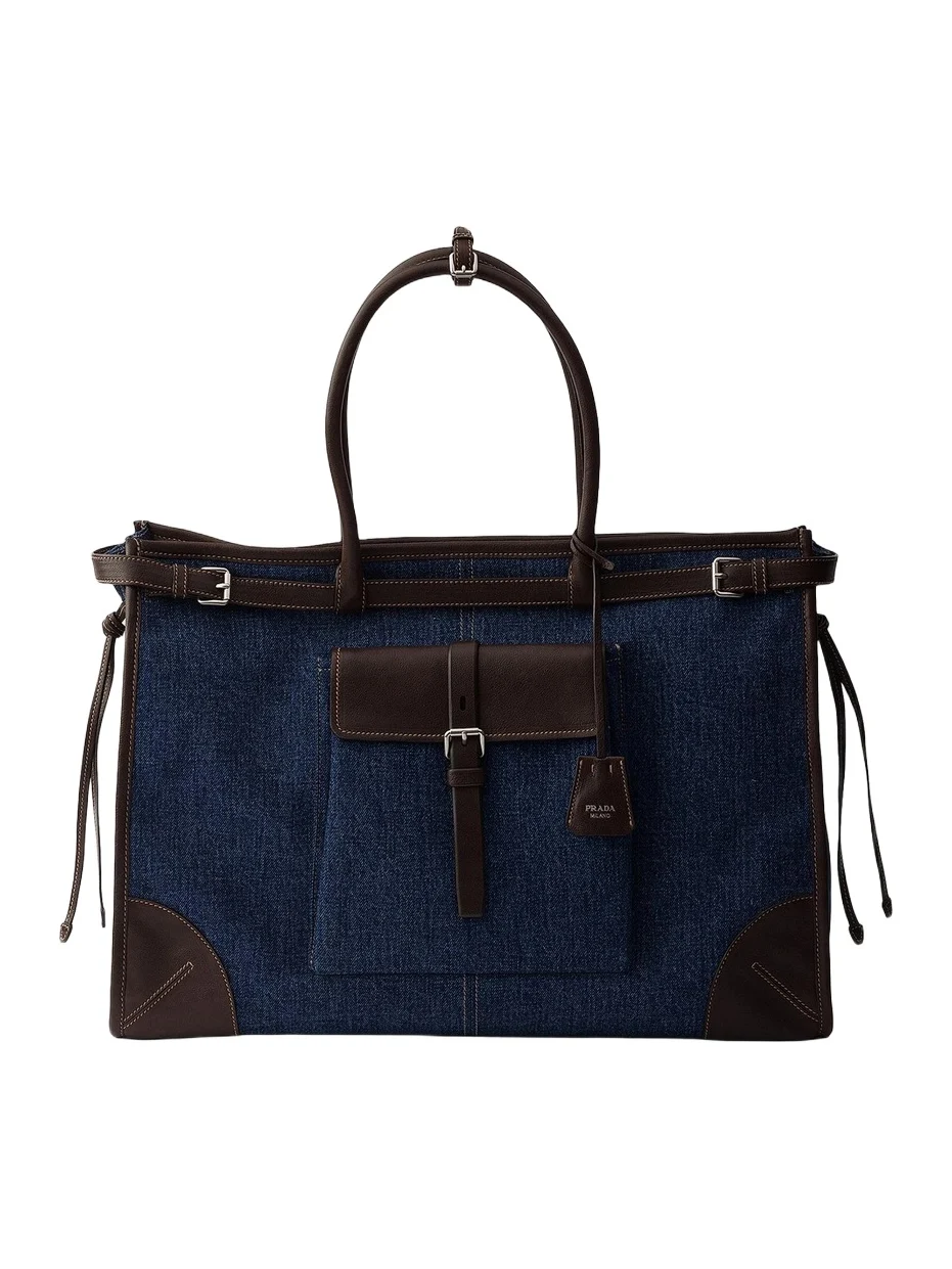 Prada Men's Bonnie Denim and Leather Tote Bag