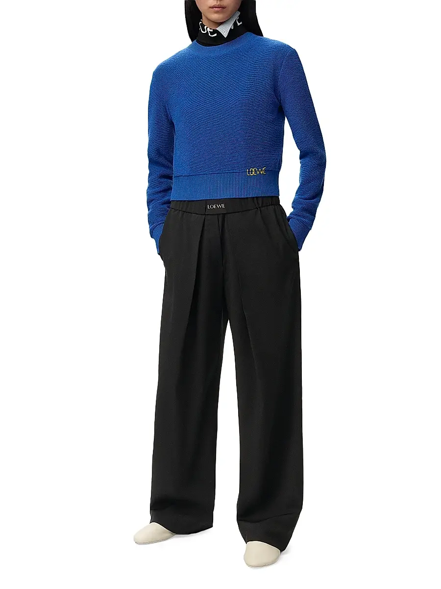 Loewe Women's Pleated-Front Logo-Waist Wool-Blend Trousers | Thumbnail 2 Loewe Women's Pleated-Front Logo-Waist Wool-Blend Trousers | Thumbnail 2