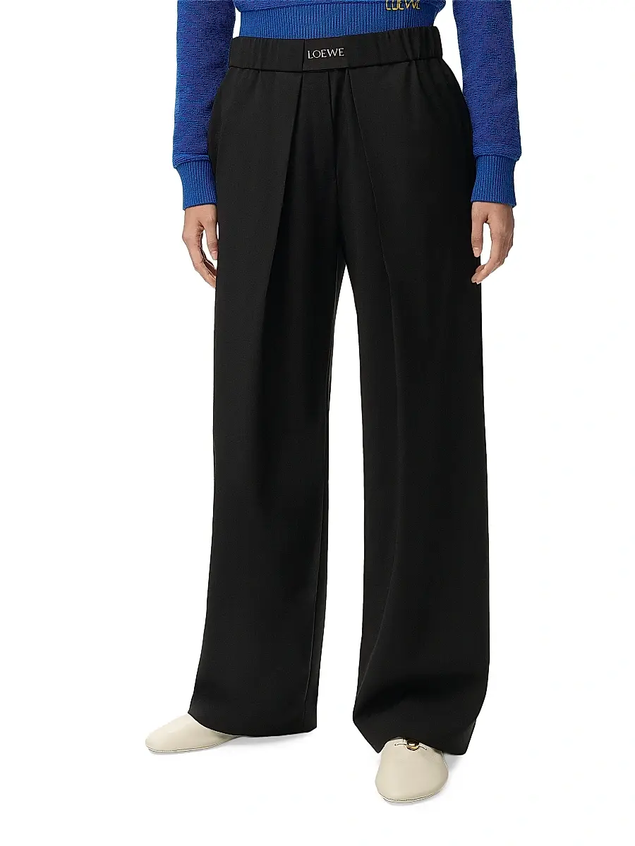 Loewe Women's Pleated-Front Logo-Waist Wool-Blend Trousers | Thumbnail 3 Loewe Women's Pleated-Front Logo-Waist Wool-Blend Trousers | Thumbnail 3