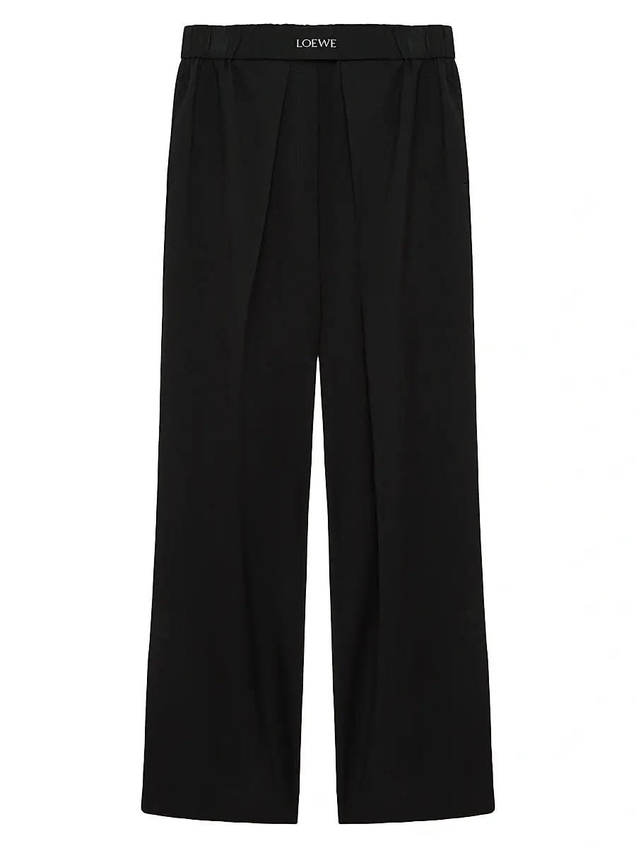 Loewe Women's Pleated-Front Logo-Waist Wool-Blend Trousers - Black - Size XL | Image 1 Loewe Women's Pleated-Front Logo-Waist Wool-Blend Trousers - Black - Size XL | Image 1