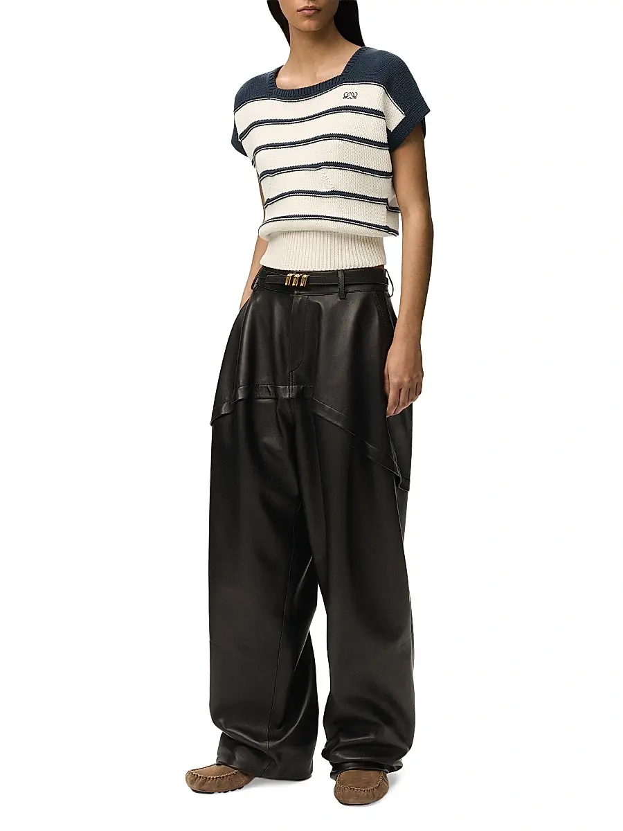 Loewe Women's Striped Cotton-Blend Short-Sleeve Sweater | Thumbnail 2 Loewe Women's Striped Cotton-Blend Short-Sleeve Sweater | Thumbnail 2