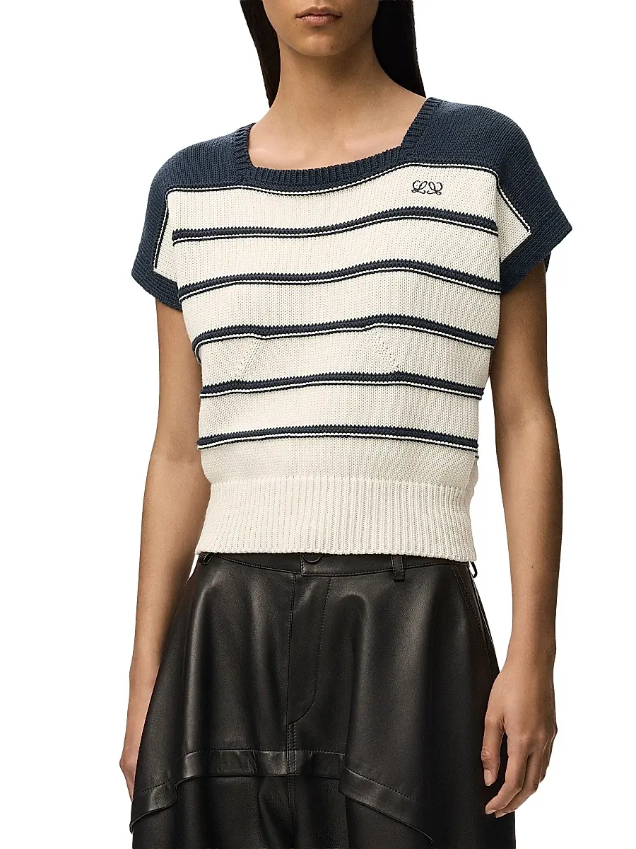 Loewe Women's Striped Cotton-Blend Short-Sleeve Sweater | Thumbnail 3 Loewe Women's Striped Cotton-Blend Short-Sleeve Sweater | Thumbnail 3
