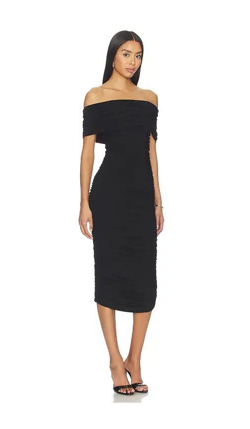 Norma Kamali Sleeveless Cowl Neck Side Shirred Dress Below Knee | Thumbnail 2 Norma Kamali Sleeveless Cowl Neck Side Shirred Dress Below Knee | Thumbnail 2