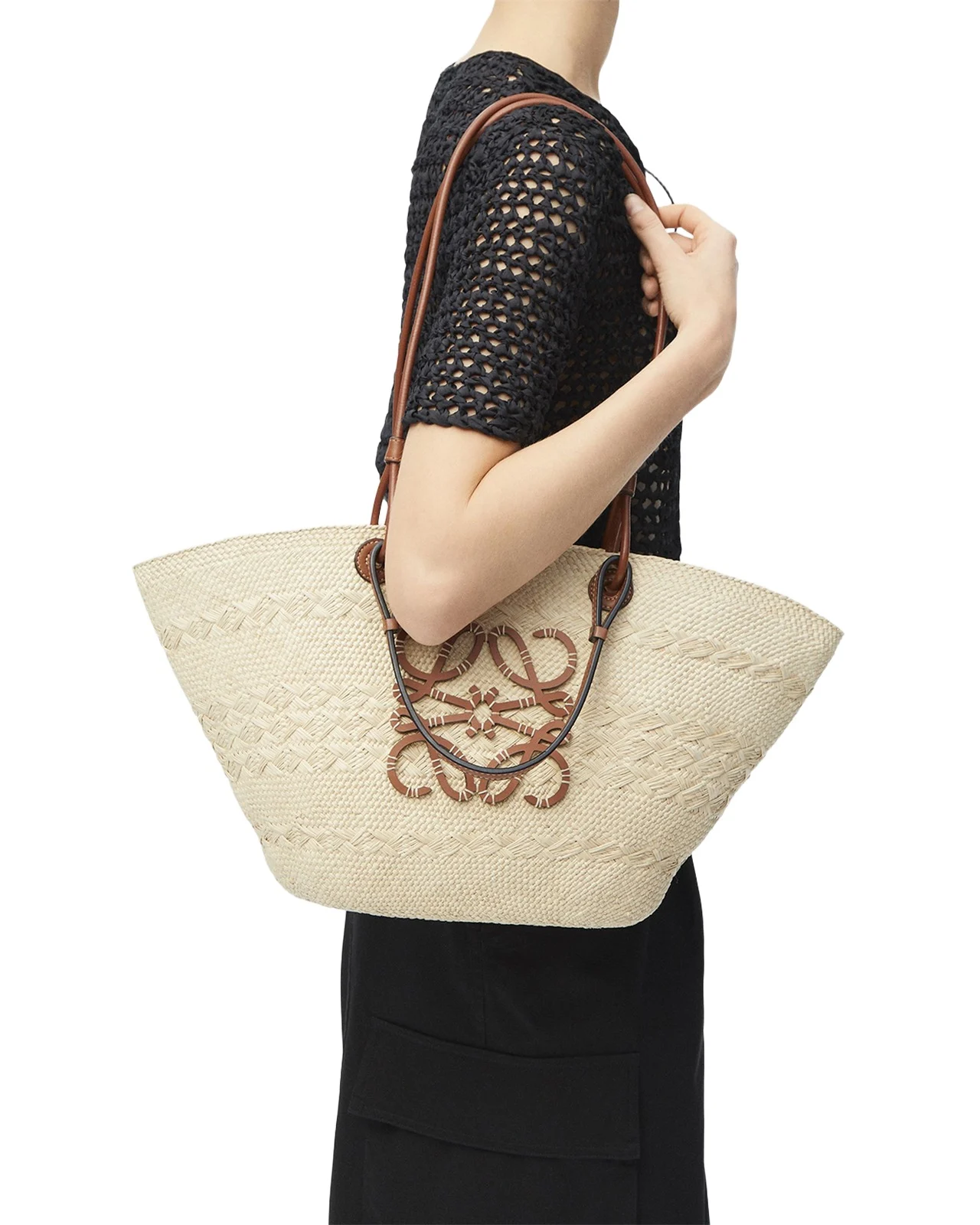 Loewe x Paula's Ibiza Anagram Basket Bag in Iraca Palm with Leather Handles