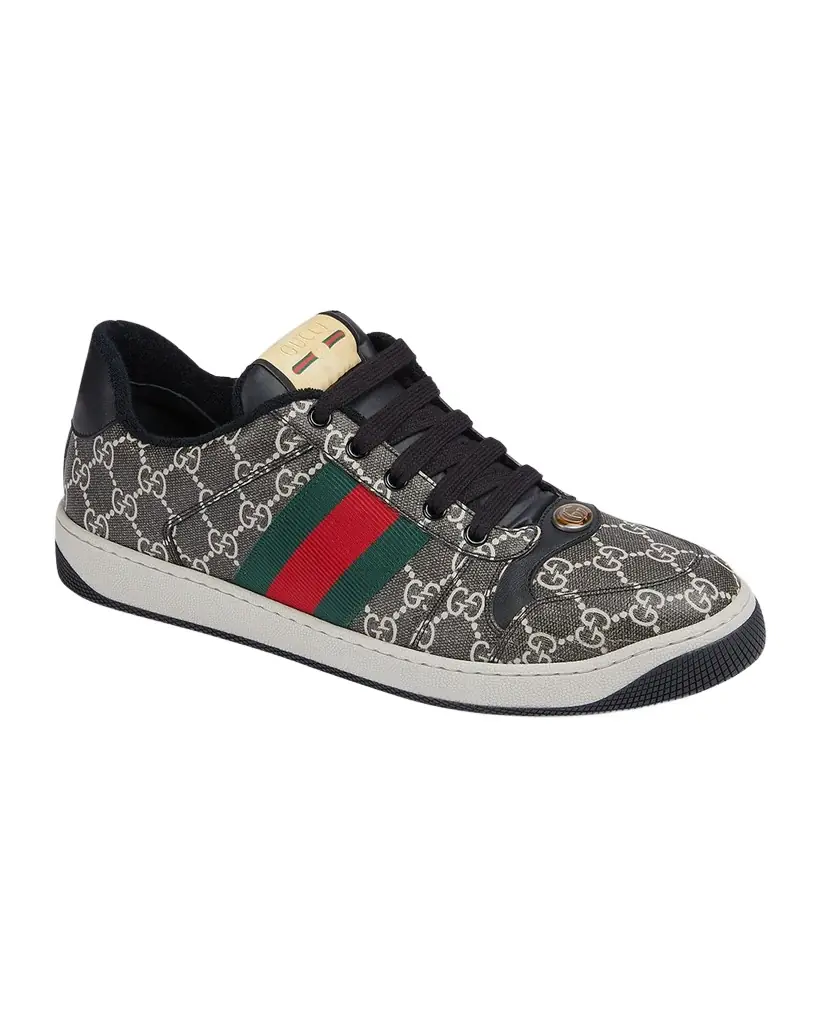 Gucci Men 's Screener GG Canvas Low-Top Sneakers with Web | Image 1 Gucci Men 's Screener GG Canvas Low-Top Sneakers with Web | Image 1