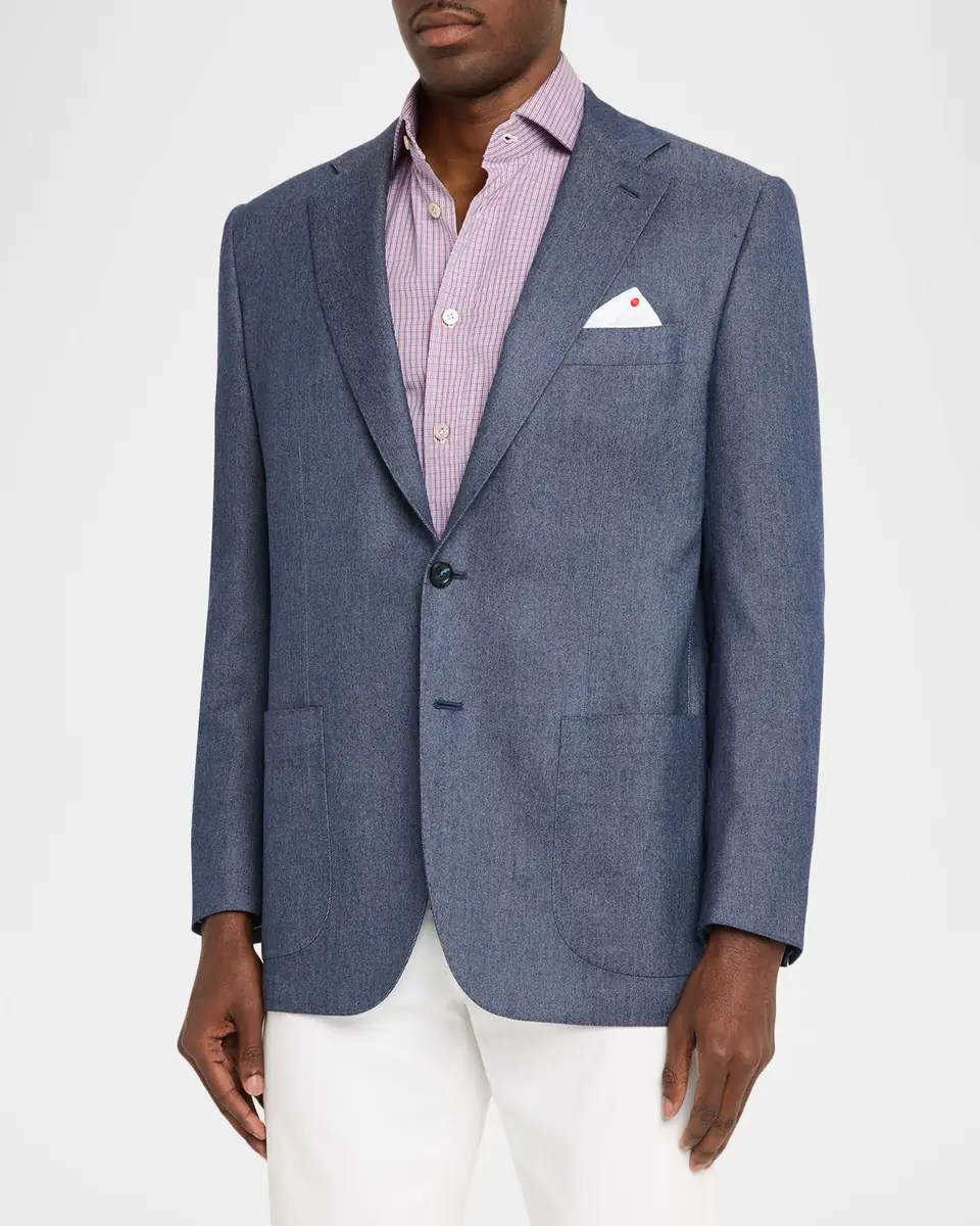 Kiton Men's Cashmere Denim Single-Breasted Jacket | Thumbnail 3 Kiton Men's Cashmere Denim Single-Breasted Jacket | Thumbnail 3