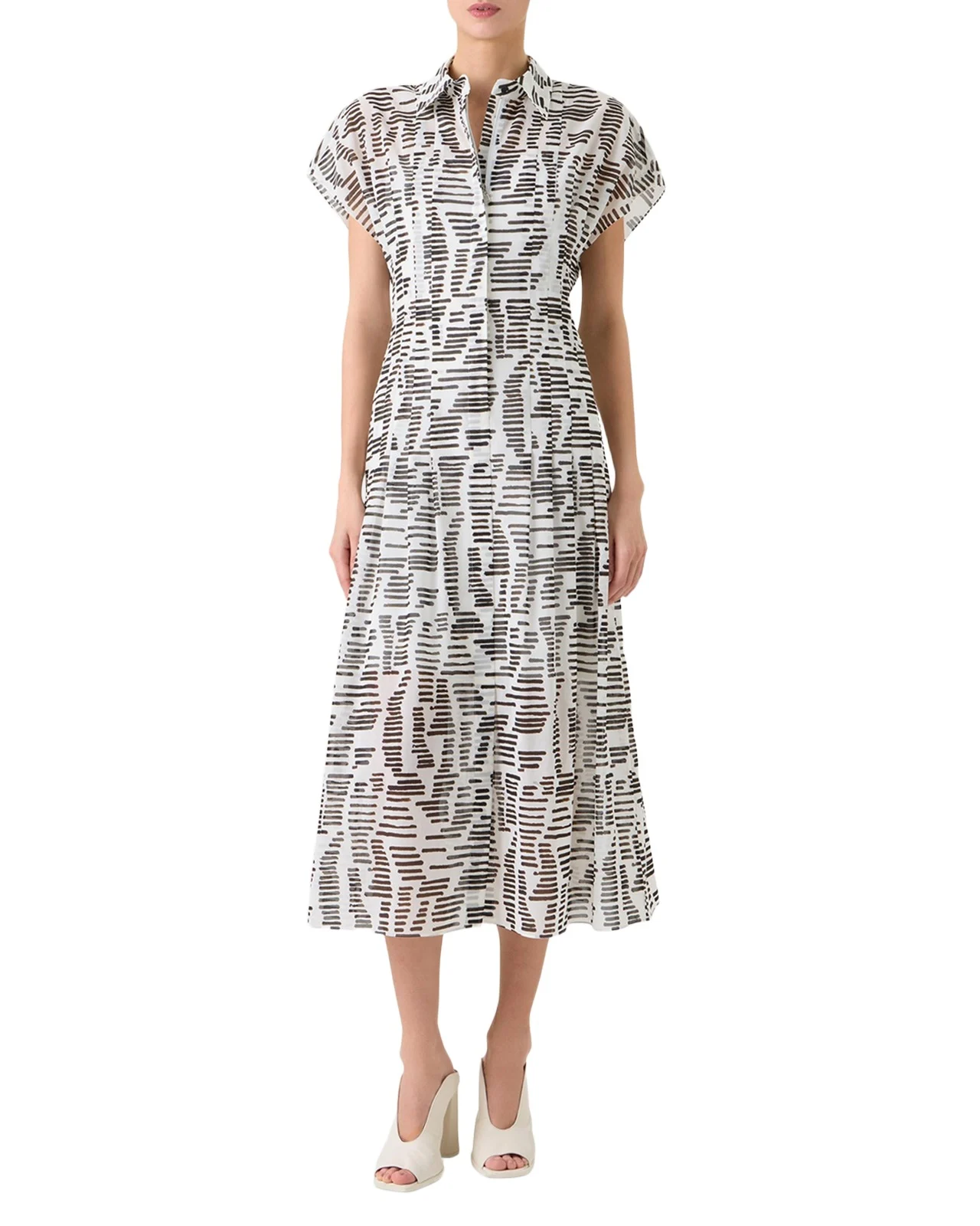 Pleated Abstract-Print Cotton Voile Midi Dress Pleated Abstract-Print Cotton Voile Midi Dress