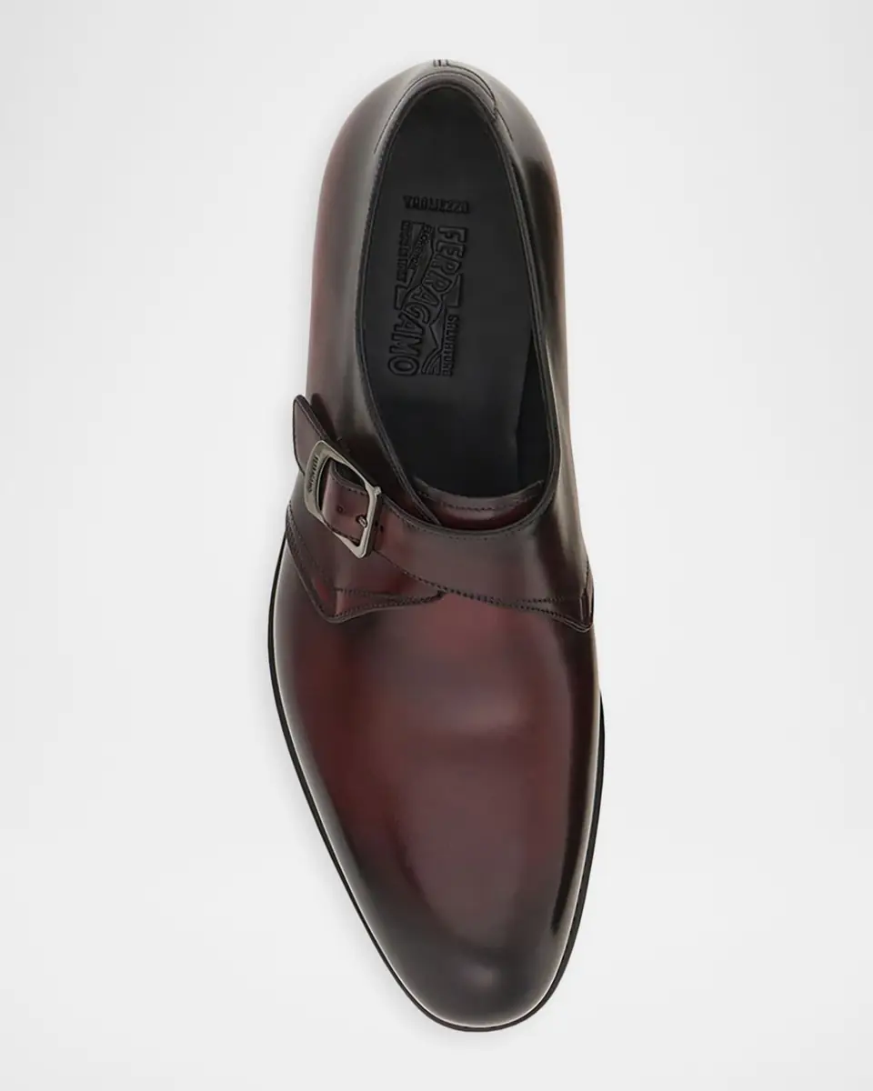Ferragamo Men's Sullivan Tramezza Buffed Leather Monk-Strap Loafers | Thumbnail 2 Ferragamo Men's Sullivan Tramezza Buffed Leather Monk-Strap Loafers | Thumbnail 2