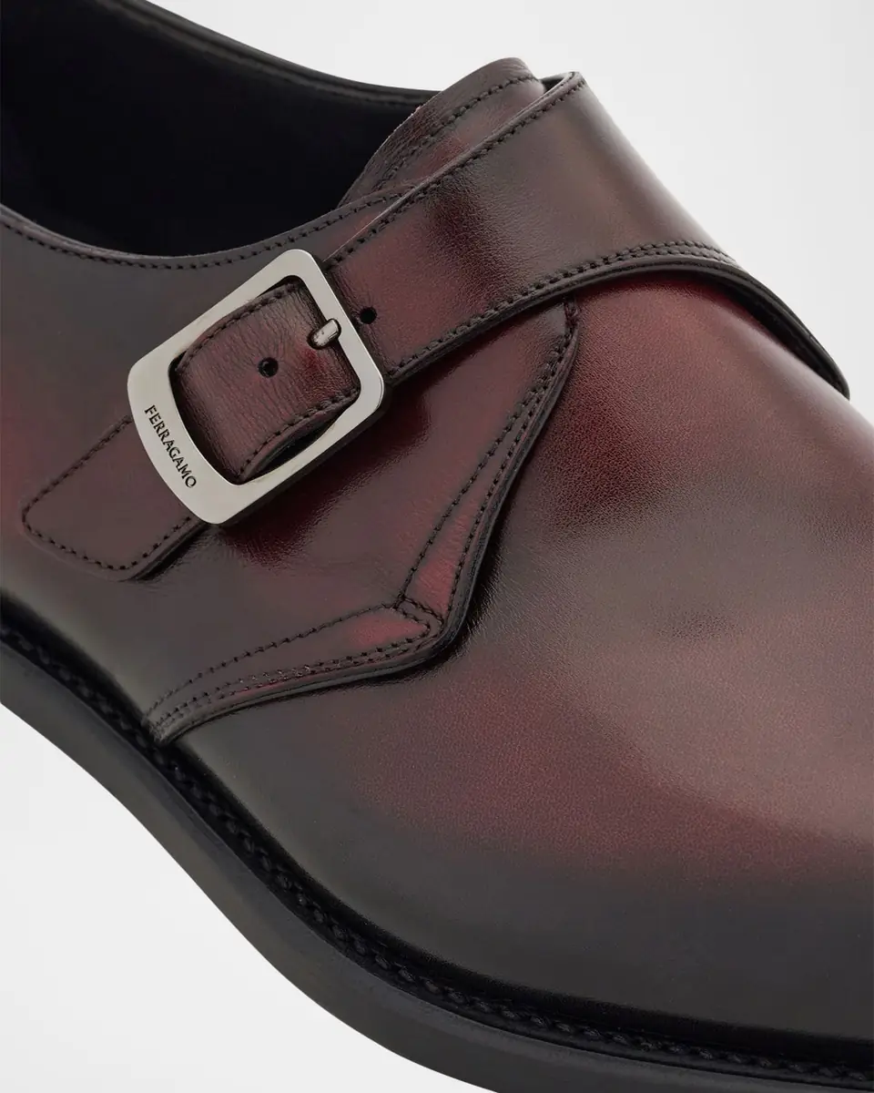 Ferragamo Men's Sullivan Tramezza Buffed Leather Monk-Strap Loafers | Thumbnail 4 Ferragamo Men's Sullivan Tramezza Buffed Leather Monk-Strap Loafers | Thumbnail 4