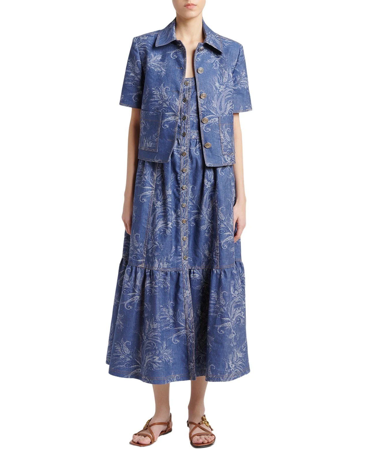 Paisley Denim Jacquard Short-Sleeve Shirt Paisley Denim Jacquard Short-Sleeve Shirt