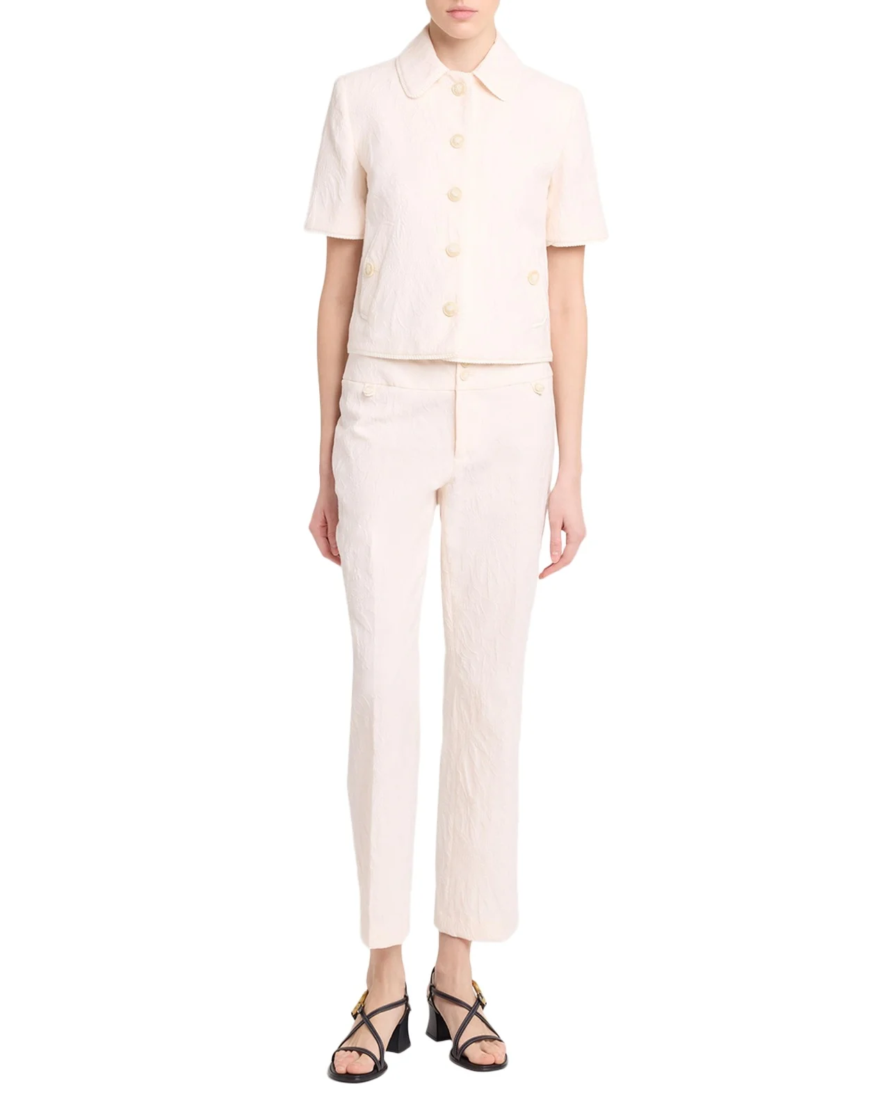 Floral Jacquard Straight-Leg Ankle Trousers Floral Jacquard Straight-Leg Ankle Trousers