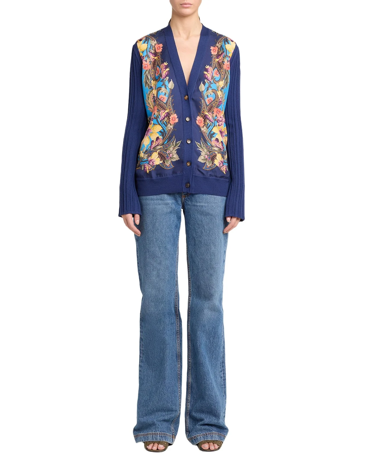 Paisley Silk And Wool Rib V-Neck Cardigan Paisley Silk And Wool Rib V-Neck Cardigan