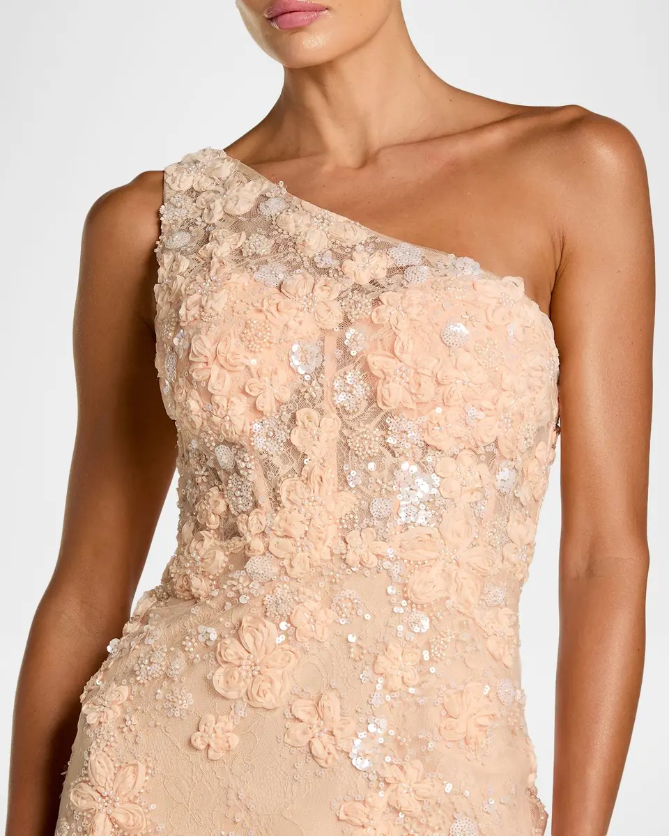 Mac Duggal Floral Embroidered One-Shoulder Column Gown | Thumbnail 3 Mac Duggal Floral Embroidered One-Shoulder Column Gown | Thumbnail 3