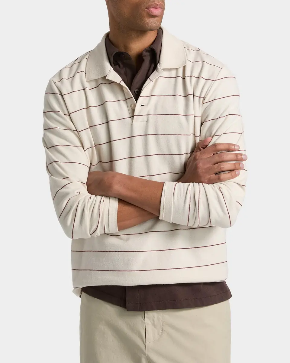 Vince Men's Pencil Stripe Long-Sleeve Polo Shirt | Thumbnail 3 Vince Men's Pencil Stripe Long-Sleeve Polo Shirt | Thumbnail 3