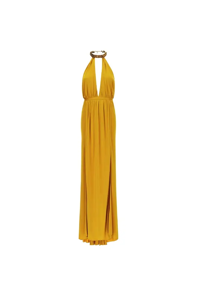 Roberto Cavalli Long dress with jewel detail