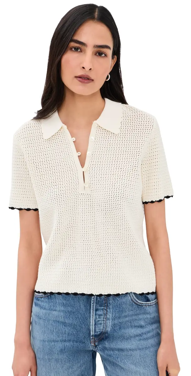 Frame The Daybreak Polo Top Cream Multi M | Image 1 Frame The Daybreak Polo Top Cream Multi M | Image 1