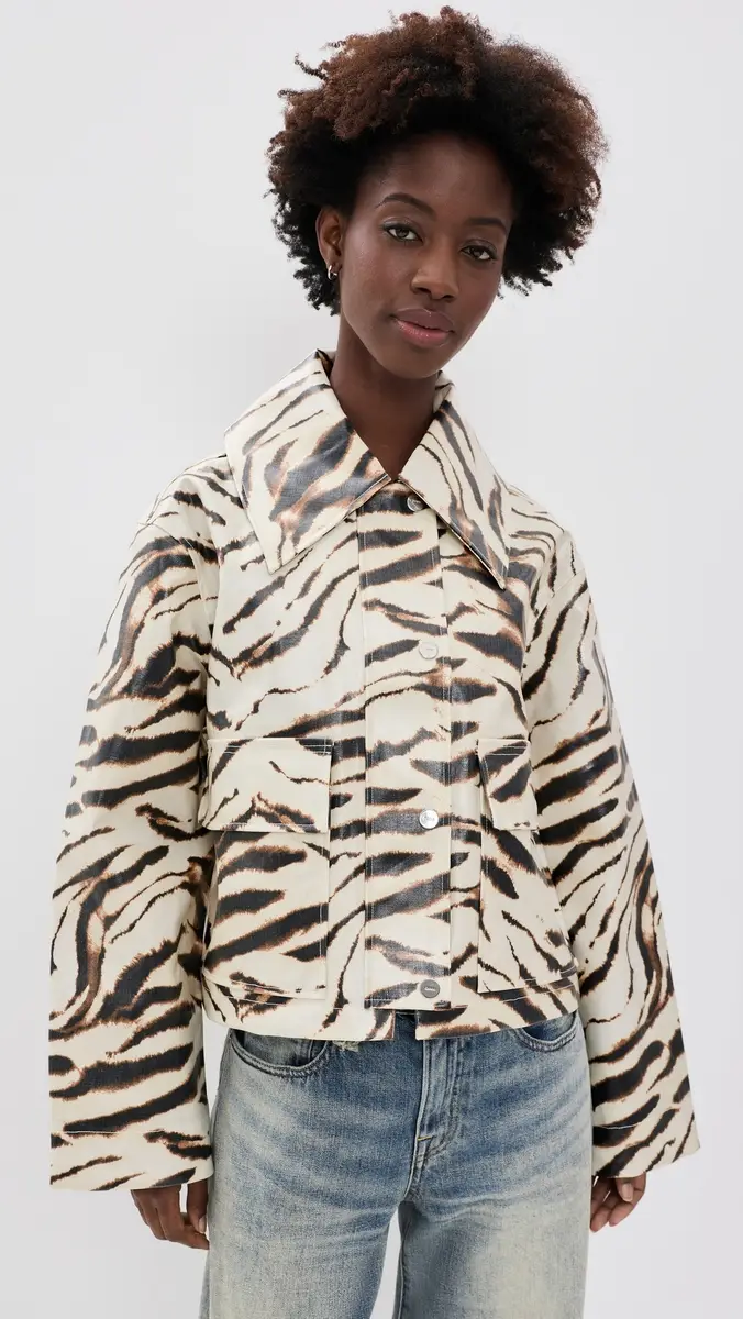 Ganni Printed Laminated Cotton Canvas Barn Jacket | Thumbnail 2 Ganni Printed Laminated Cotton Canvas Barn Jacket | Thumbnail 2