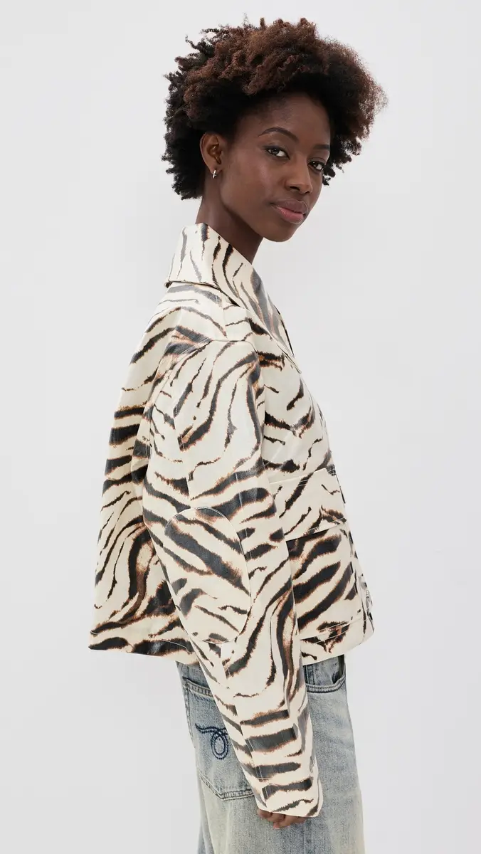 Ganni Printed Laminated Cotton Canvas Barn Jacket | Thumbnail 4 Ganni Printed Laminated Cotton Canvas Barn Jacket | Thumbnail 4