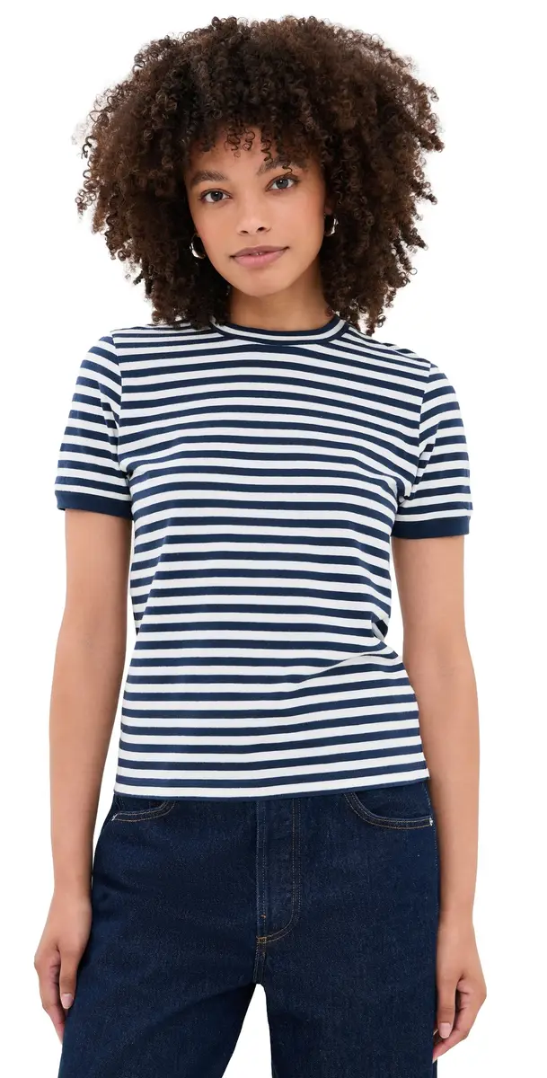 Suzie Kondi Symi Crew Neck Tee Navy/ Stripe | Image 1 Suzie Kondi Symi Crew Neck Tee Navy/ Stripe | Image 1
