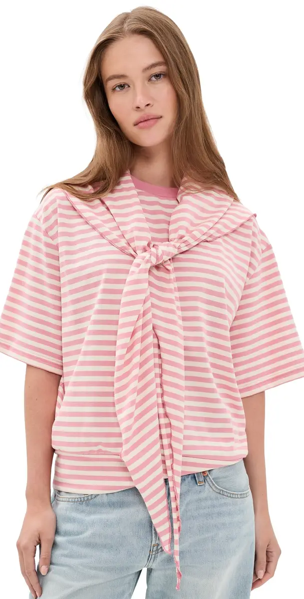 Lioness Olsen Short Sleeve Top Pink Cream tripe | Image 1 Lioness Olsen Short Sleeve Top Pink Cream tripe | Image 1