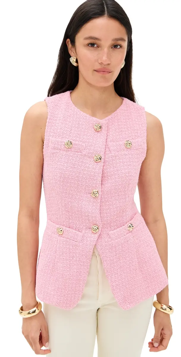 endless rose Tweed Buttoned ong Split Top Pink | Image 1 endless rose Tweed Buttoned ong Split Top Pink | Image 1