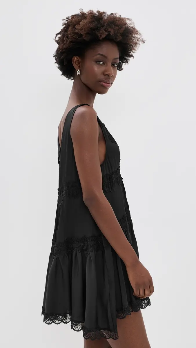 Free People In This Groove Mini Slip Dress in Black