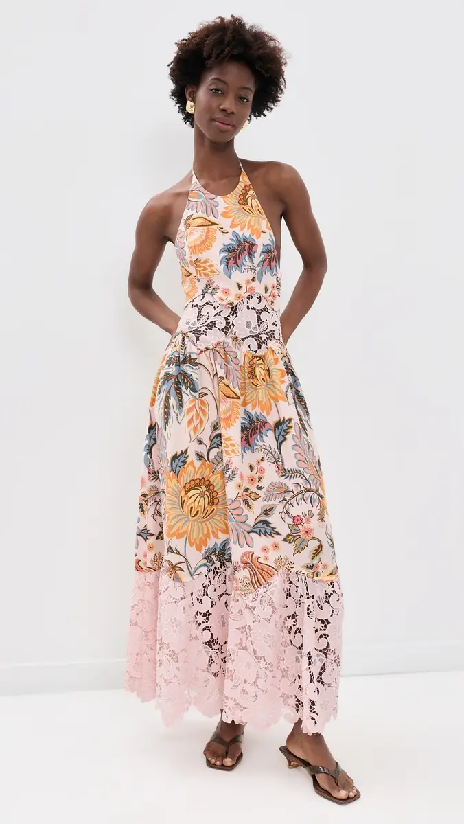Farm Rio Ligia Floral Light Pink Lace Maxi Dress | Thumbnail 2 Farm Rio Ligia Floral Light Pink Lace Maxi Dress | Thumbnail 2