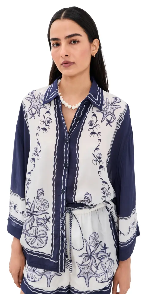 Farm Rio Nautical Scarf Button Down Shirt | Image 1 Farm Rio Nautical Scarf Button Down Shirt | Image 1