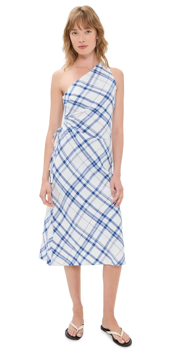Ruched One-Shoulder Linen Midi Dress Ruched One-Shoulder Linen Midi Dress