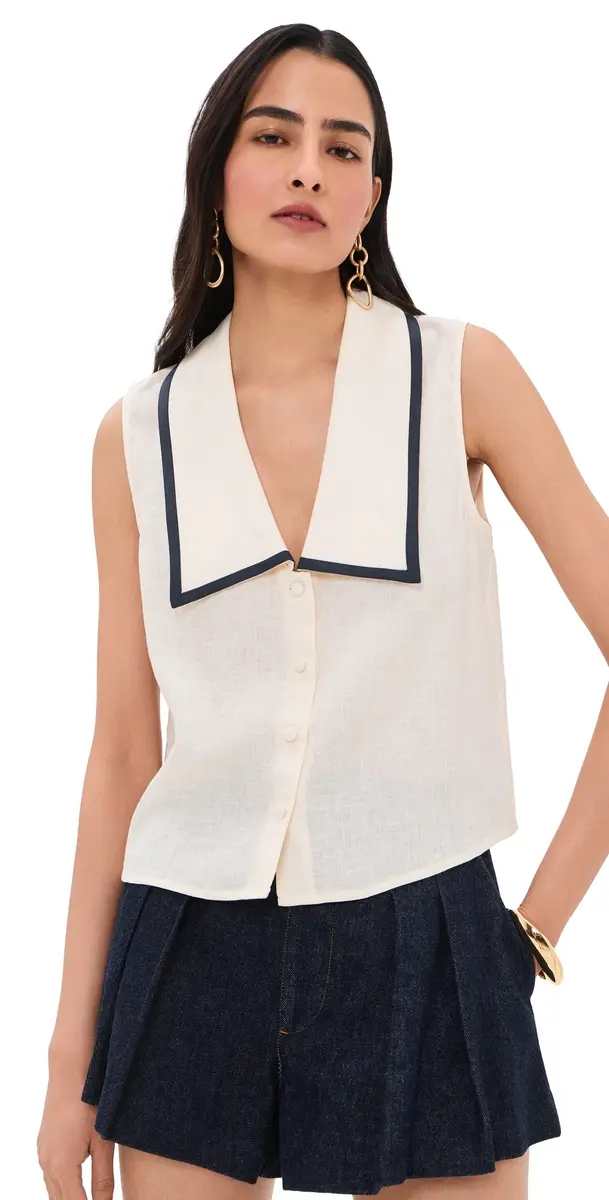 Frame The Cabana Linen Top Cream Multi S | Image 1 Frame The Cabana Linen Top Cream Multi S | Image 1