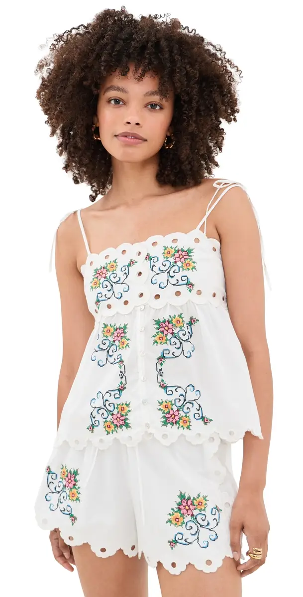 Moon River Scallop Floral Embroidered Top | Image 1 Moon River Scallop Floral Embroidered Top | Image 1