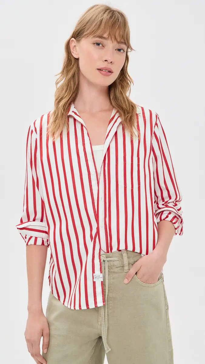 FRANK & EILEEN Relaxed Button-Up Shirt White Red Stripe | Thumbnail 2 FRANK & EILEEN Relaxed Button-Up Shirt White Red Stripe | Thumbnail 2