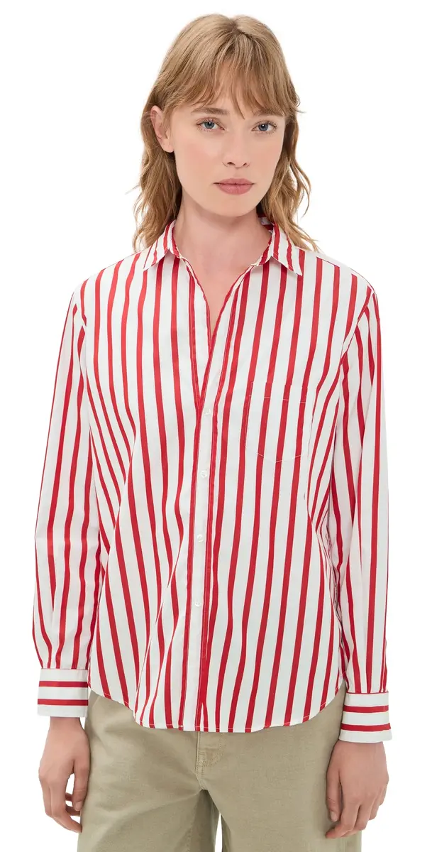Frank & Eileen Relaxed Button-Up Shirt White Red tripe | Image 1 Frank & Eileen Relaxed Button-Up Shirt White Red tripe | Image 1