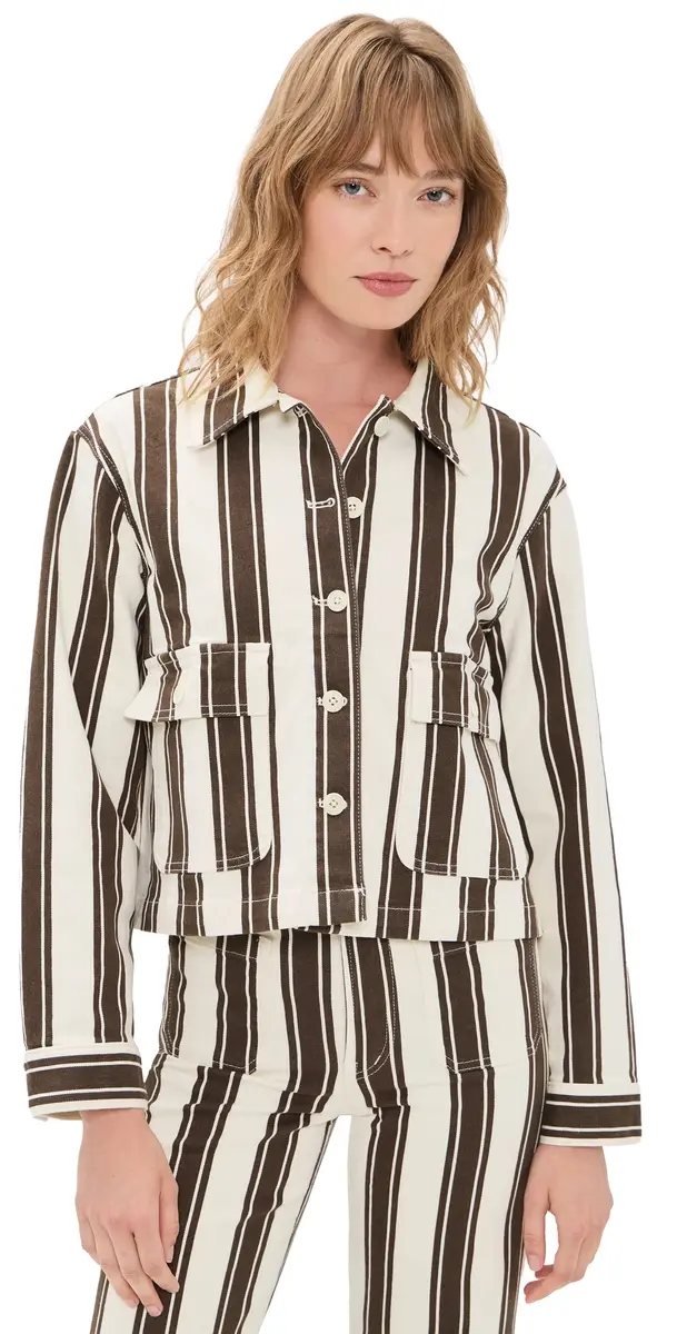 Madewell Cropped Button-Front Jacket & Brown tripe | Image 1 Madewell Cropped Button-Front Jacket & Brown tripe | Image 1