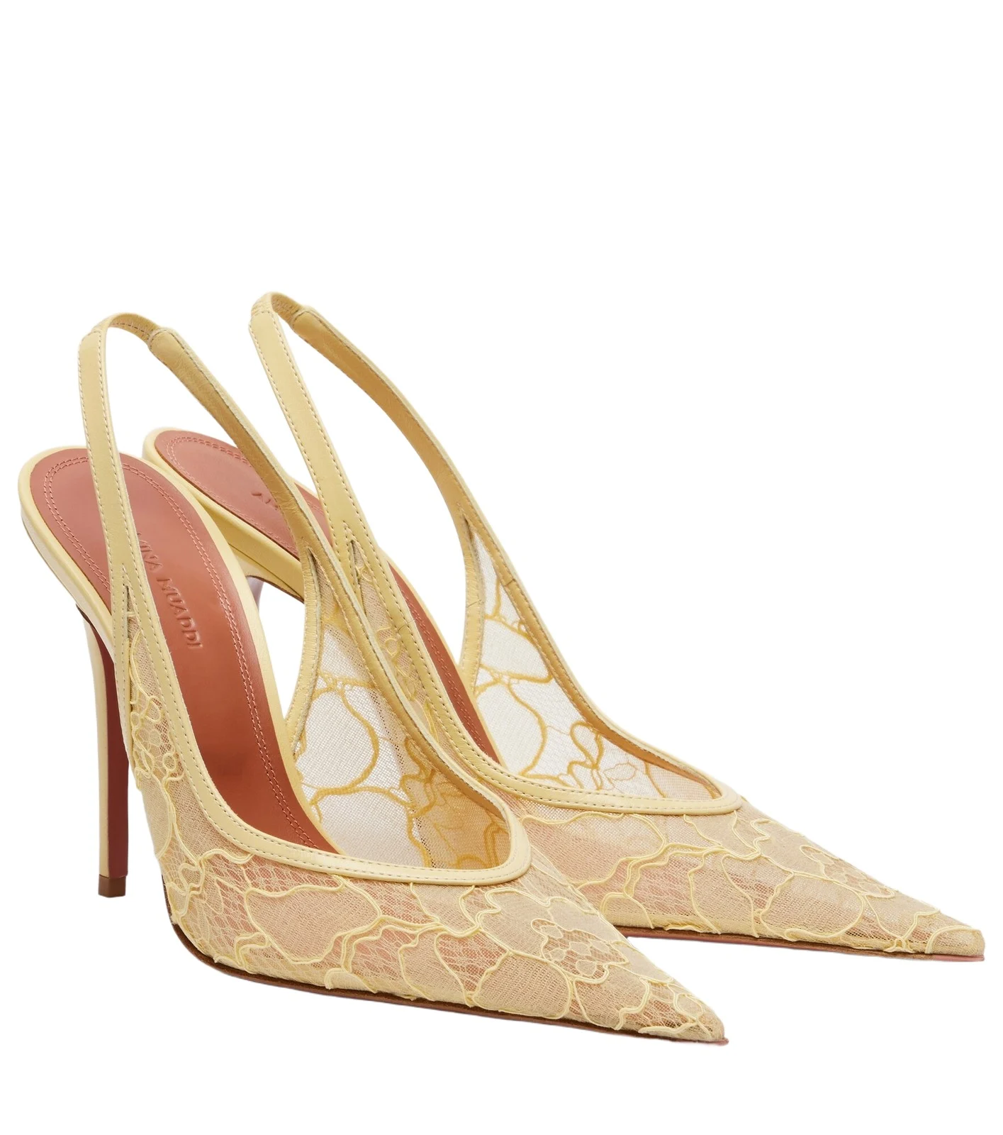 Anok leather-trimmed lace slingback pumps