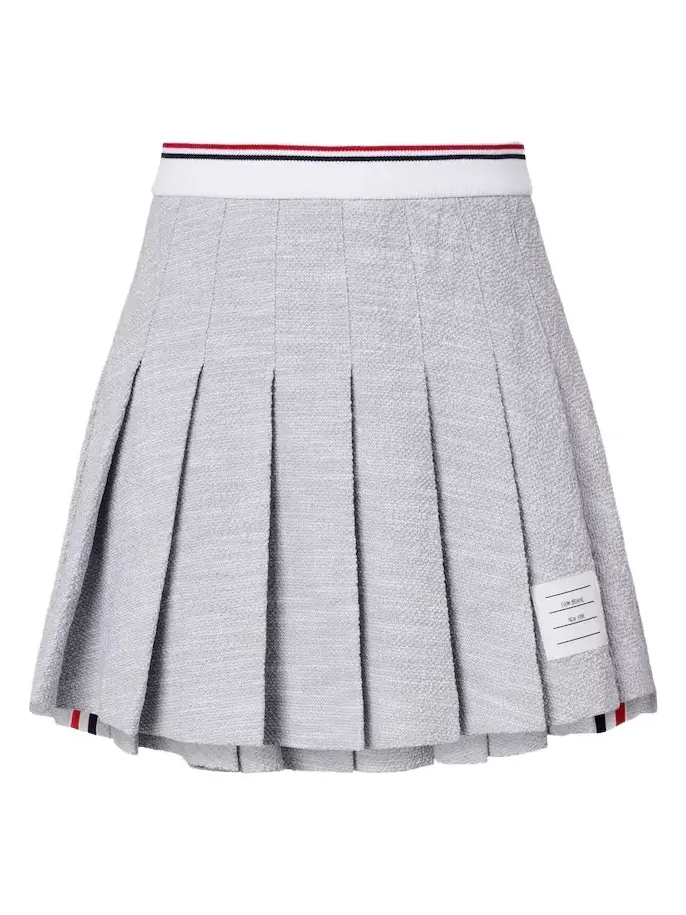 Pleated cotton-blend tweed miniskirt
