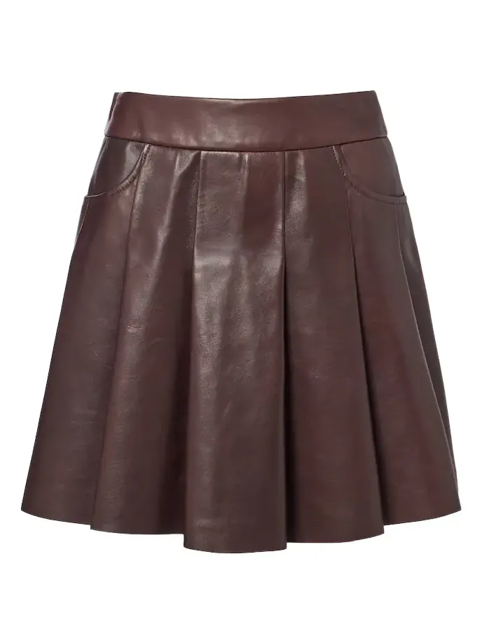 Pleated leather miniskirt