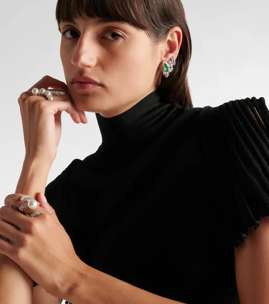 YEPREM Reign Supreme 18kt yellow and white gold earrings with diamonds and emerald | Thumbnail 4 YEPREM Reign Supreme 18kt yellow and white gold earrings with diamonds and emerald | Thumbnail 4