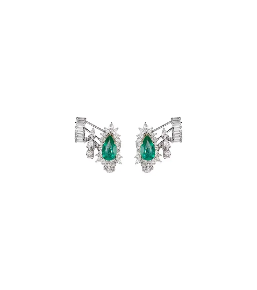 YEPREM Reign Supreme 18kt yellow and white gold earrings with diamonds and emerald